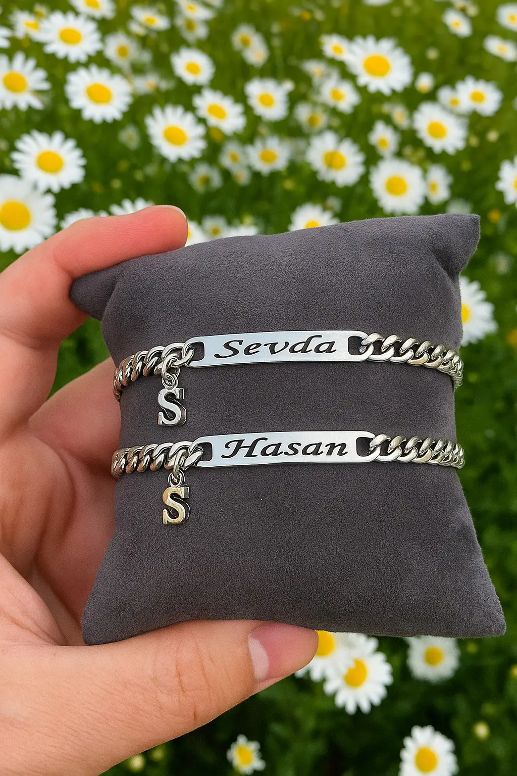 2 Adet Kişiye Özel İsim Yazılı Baş Harfli Unisex Çelik Bileklik Çifti scb73