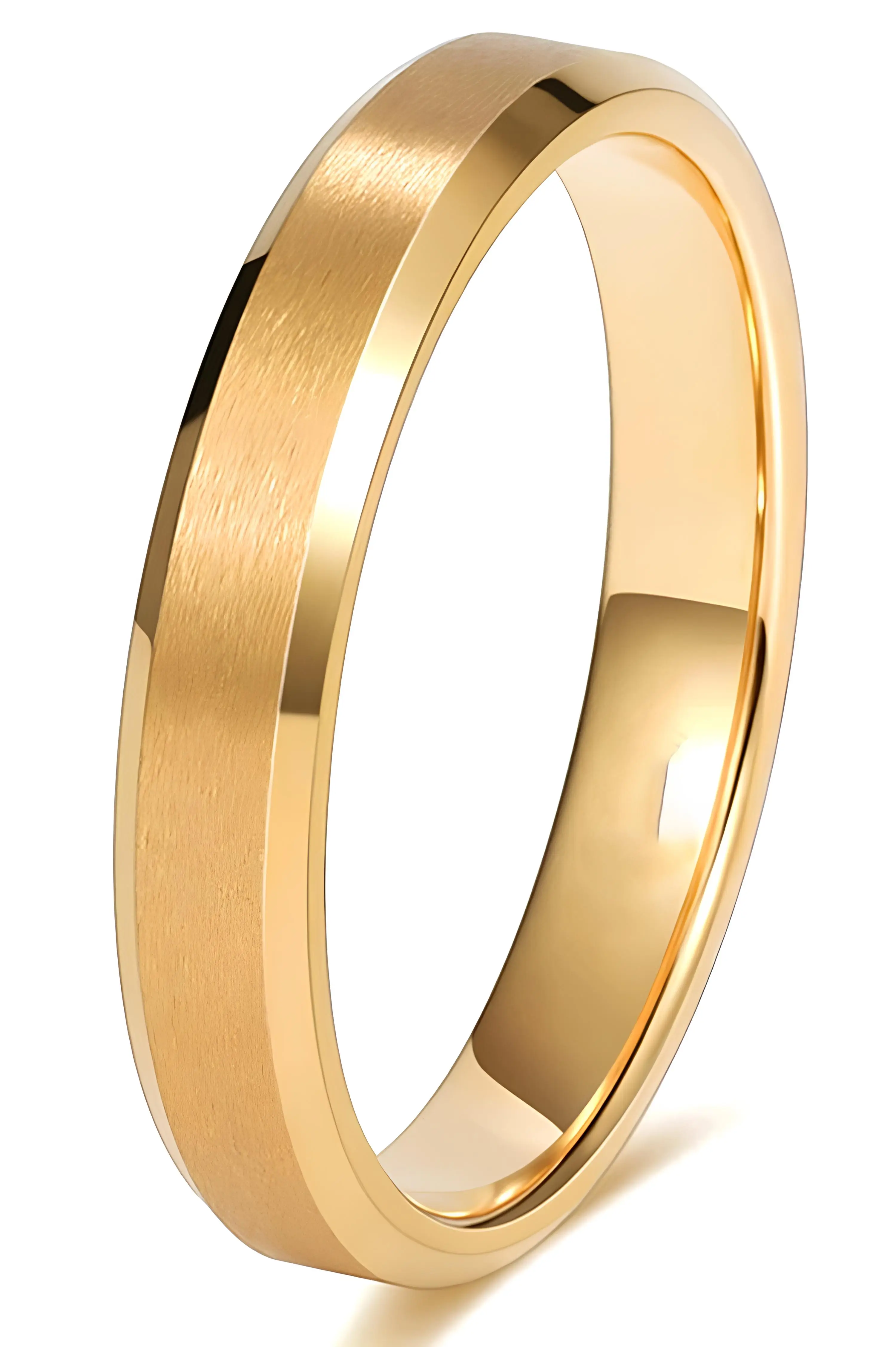4mm Köşeli Mat Düz Model Unisex Erkek Kadın Çelik Alyans Yüzük cl40 - Sarı