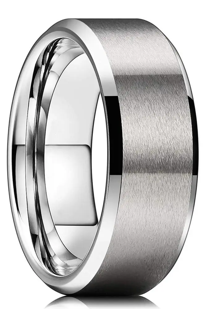 8mm Köşeli Düz Model Unisex Kadın Erkek Çelik Alyans Yüzük cl31 - Beyaz