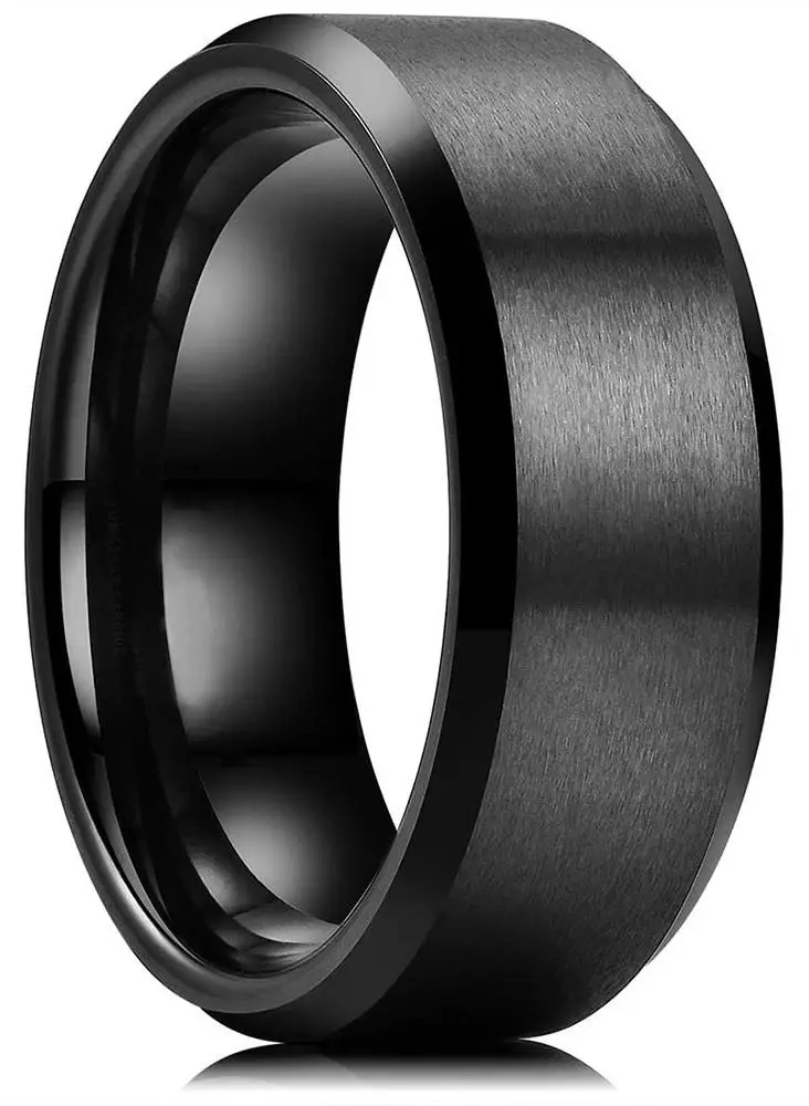 8mm Köşeli Düz Model Unisex Kadın Erkek Çelik Alyans Yüzük cl31 - Siyah