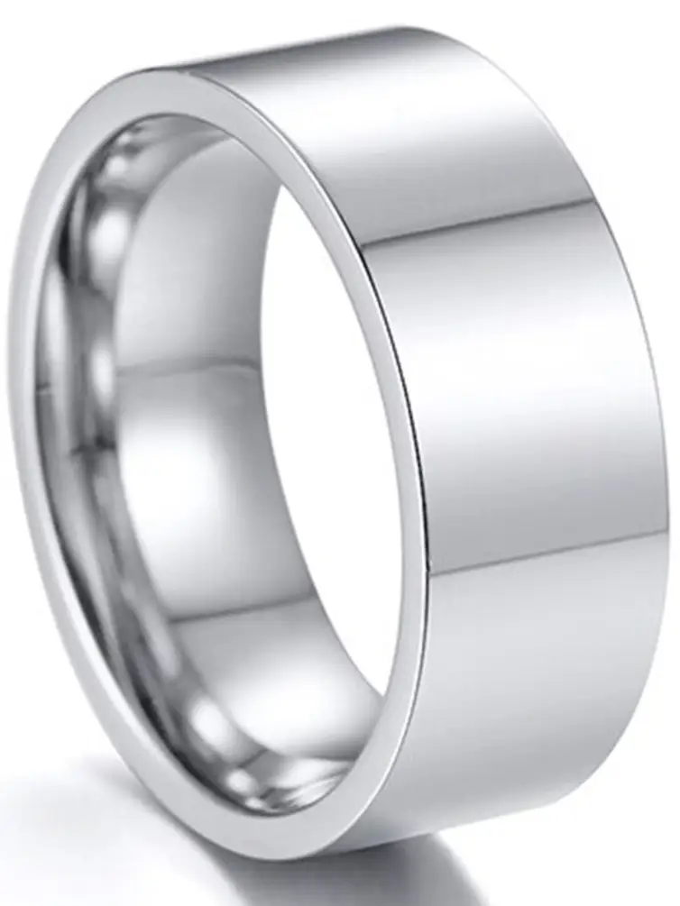 8mm Geniş Düz Model Parlak Çelik Alyans Erkek Kadın Unisex Yüzük cl28 - Beyaz
