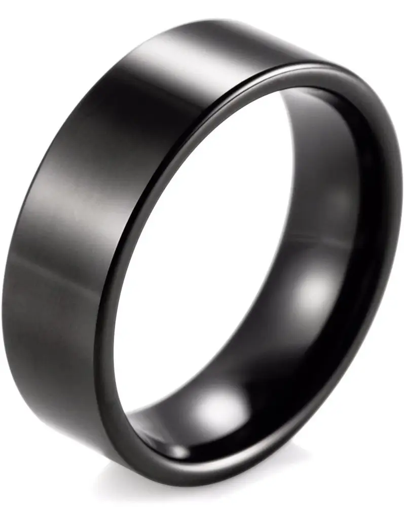 8mm Geniş Düz Model Parlak Çelik Alyans Erkek Kadın Unisex Yüzük cl28 - Siyah