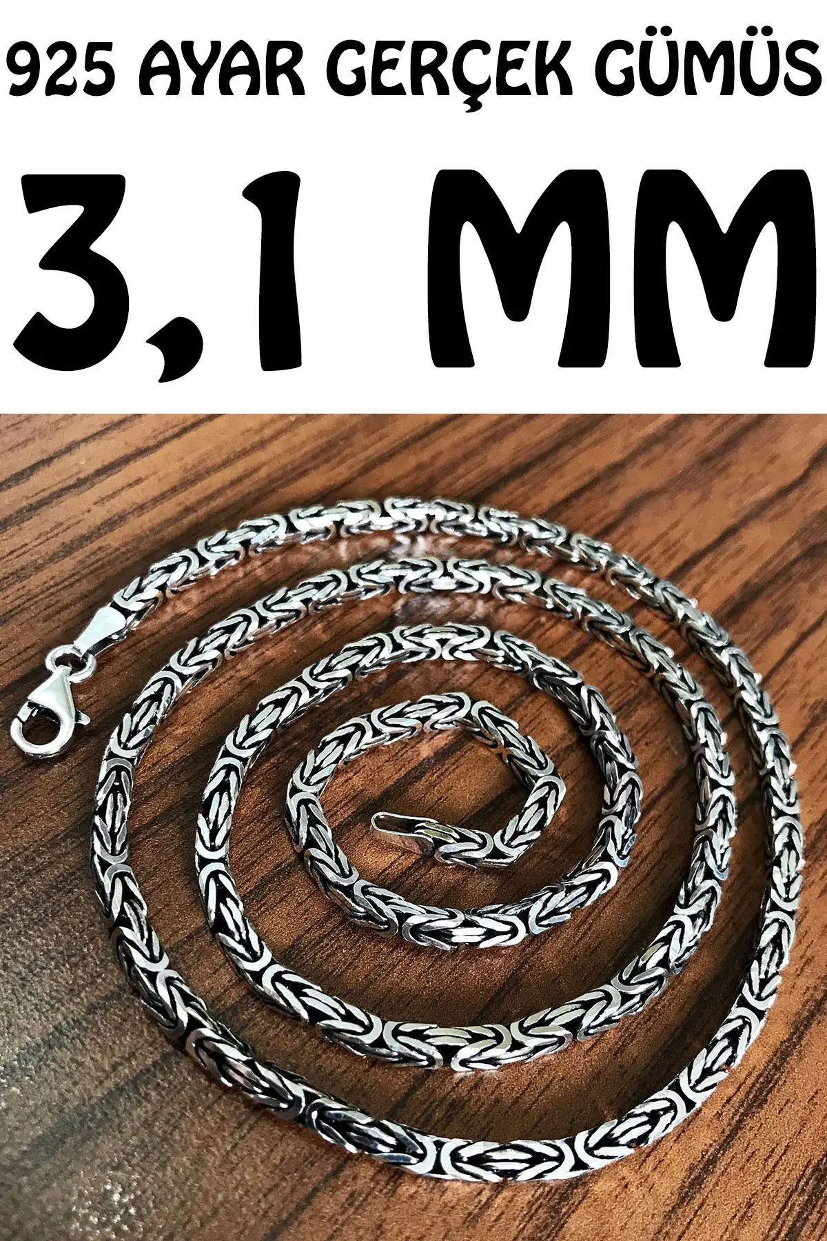 925 Ayar Gümüş Kare Kral Model Erkek Kolye Zincir msn18k - 3.5 mm