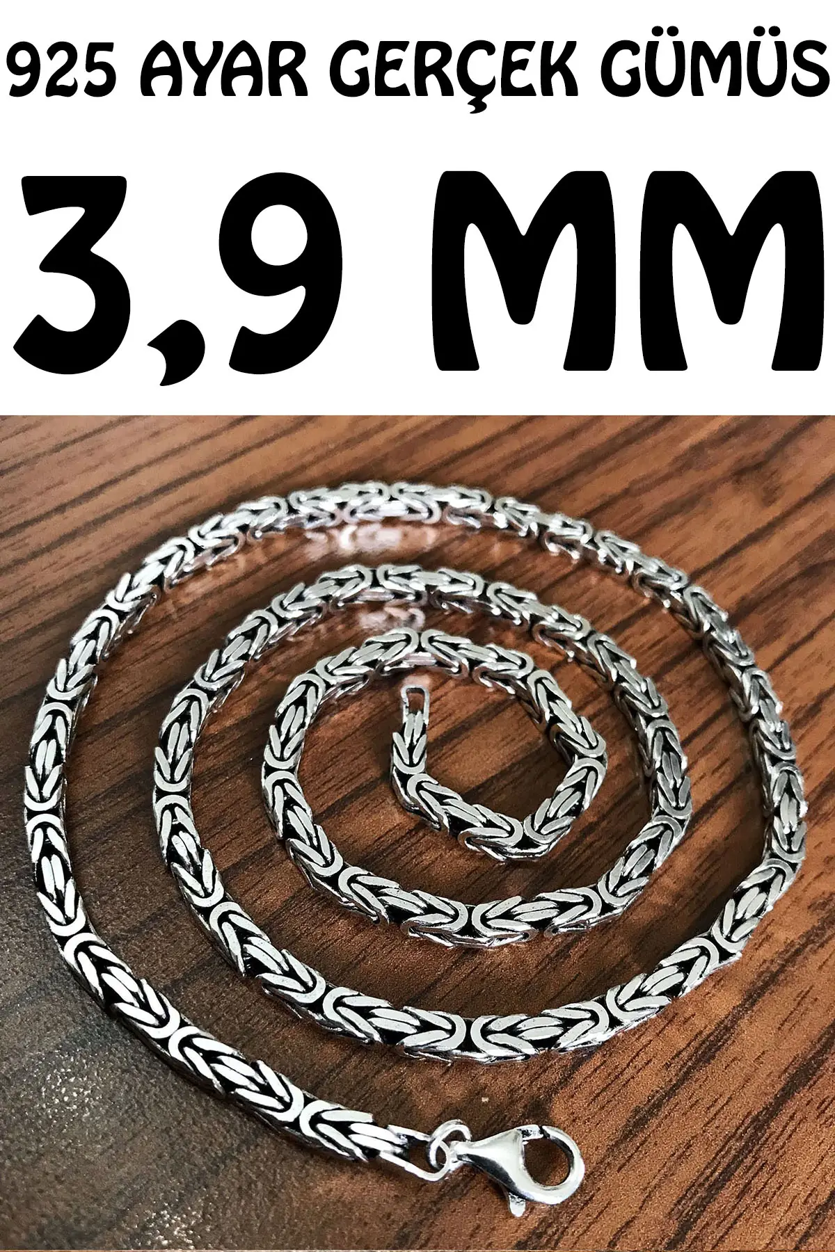 925 Ayar Gümüş Kare Kral Model Erkek Kolye Zincir msn18k - 4.5 mm