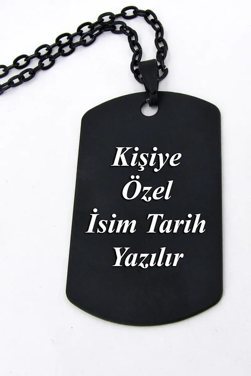 Kişiye Özel Asker Künyesi Şeklinde Unisex Erkek Kolye eck39 - Gun Siyah
