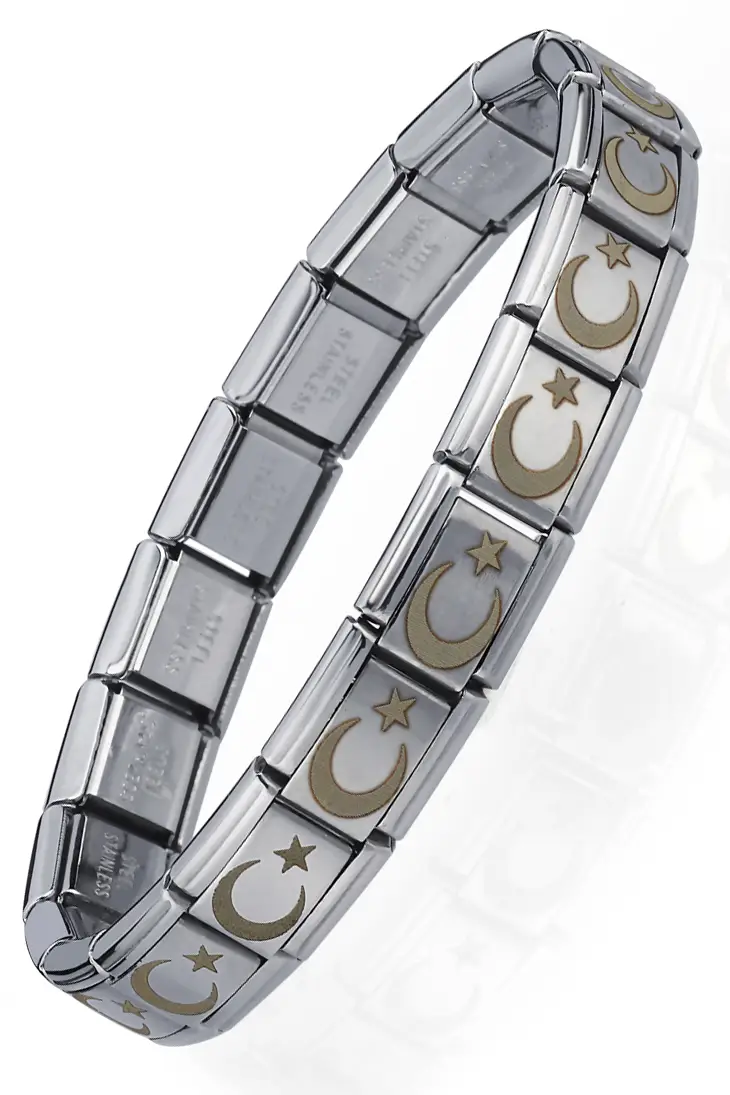 Ay Yıldız Türk Bayrağı İtalyan Charm Unisex Çelik Bileklik scb55