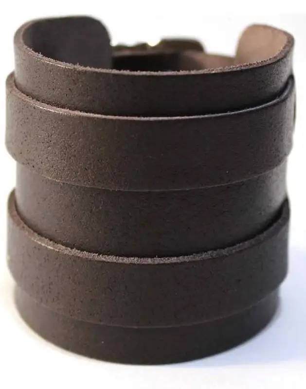 Çift Tokalı Geniş Yeniçeri Osmanlı Erkek Deri Bileklik b30 - Kahverengi