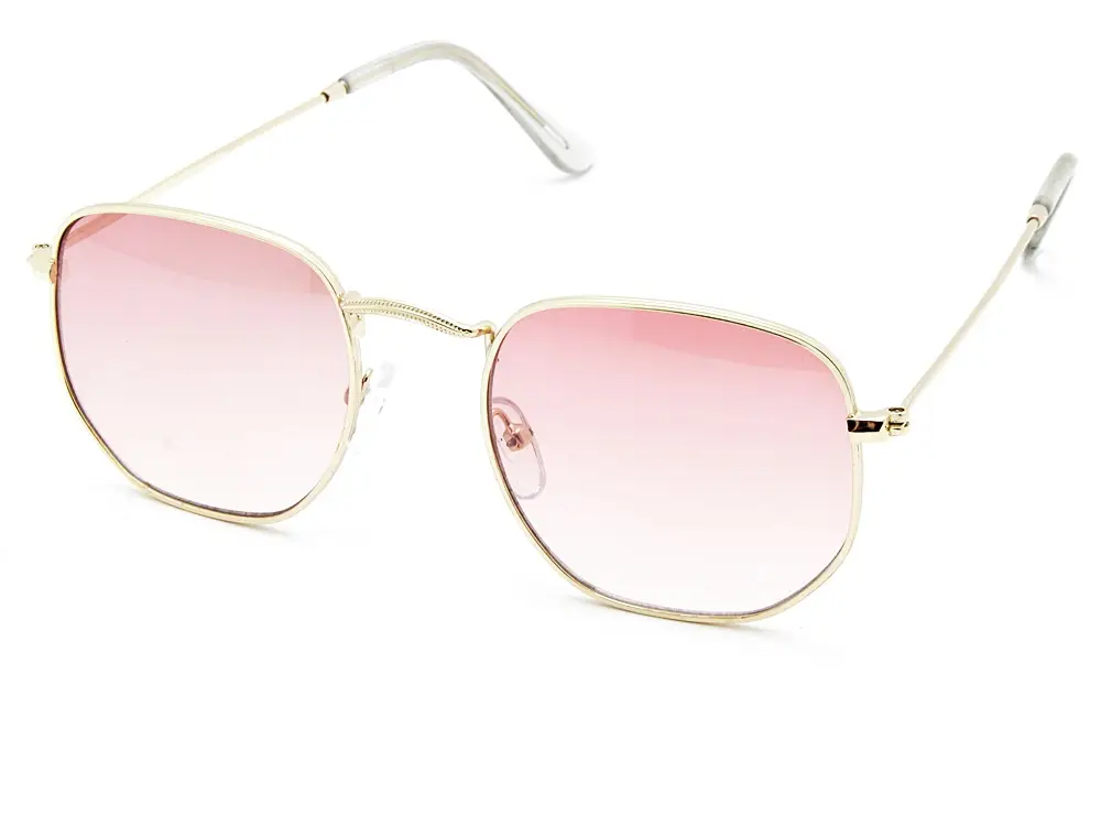 Hexa-Round Beşgen Kadın Erkek Güneş Gözlüğü Unisex Gözlük ex612B - Pembe