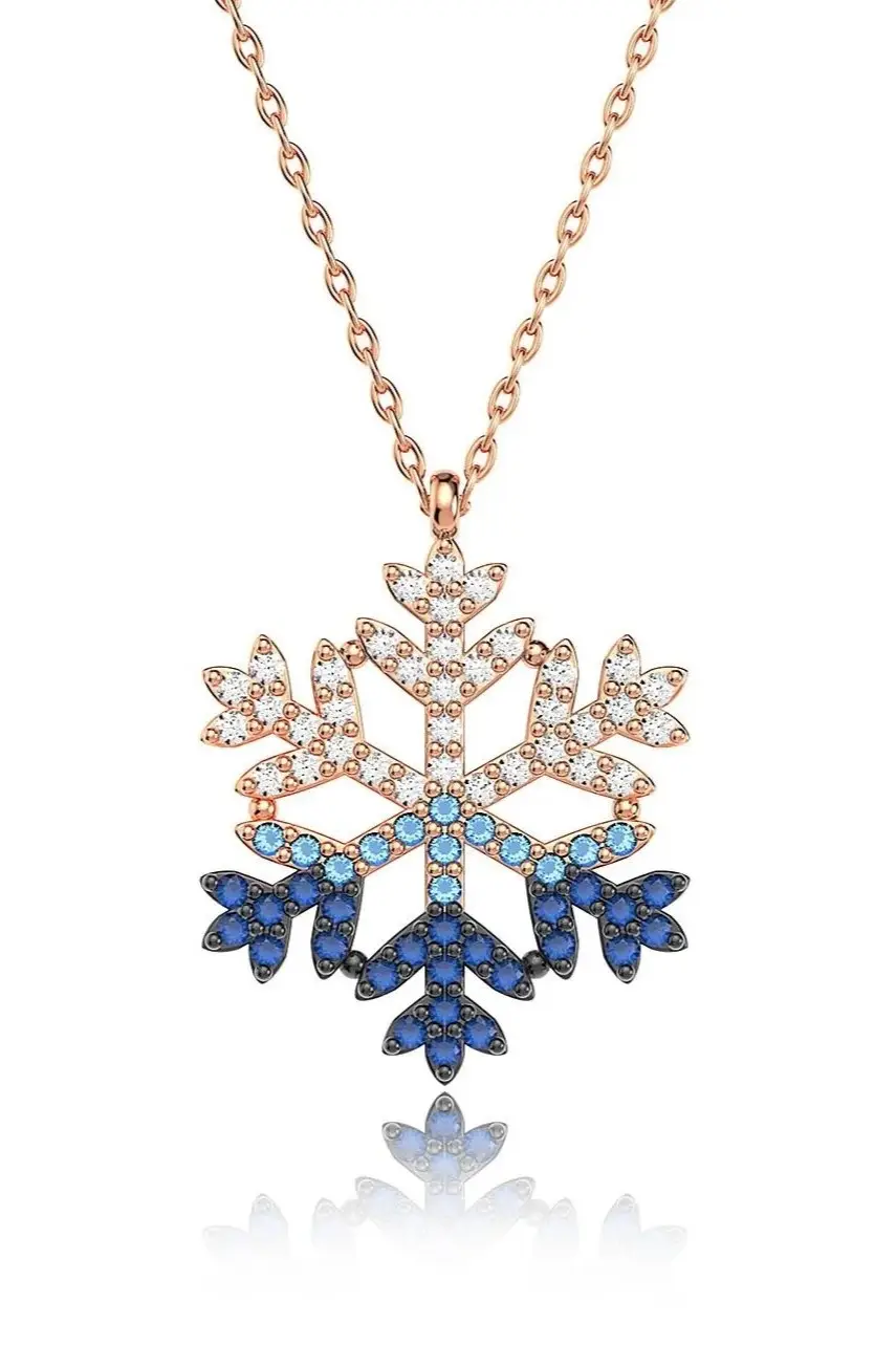 Rose Gold Renkli Taşlı Bayan Gümüş Kar Tanesi Kolye Sevgiliye Hediye wsn261