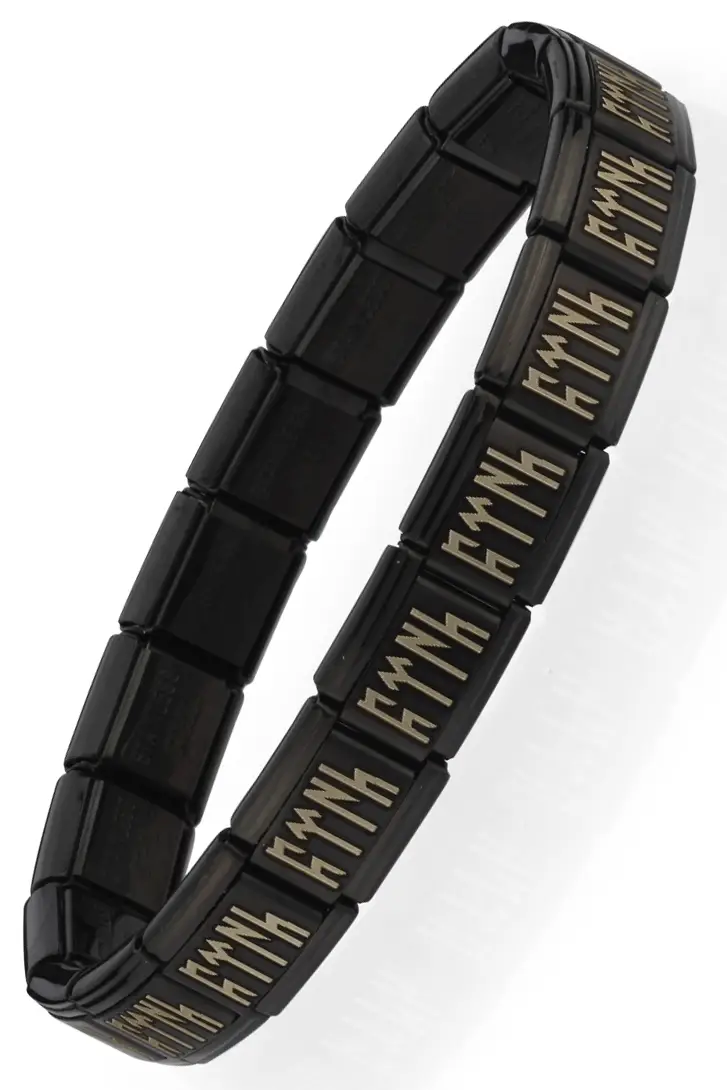 Göktürkçe Türk Yazılı İtalyan Charm Unisex Çelik Bileklik scb56 - Siyah