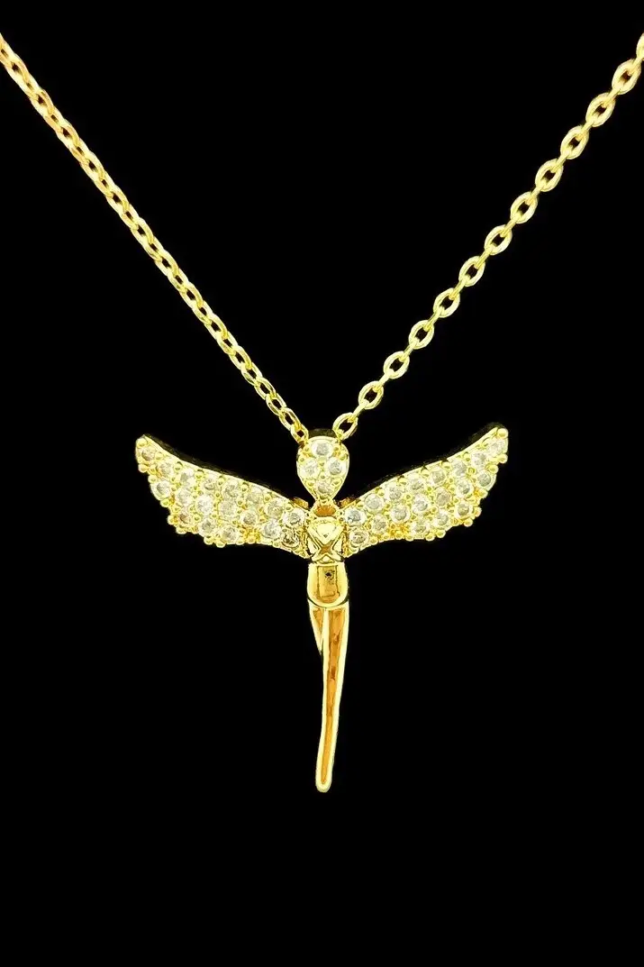 Gold Kaplama Zirkon Taşlı Peri Model Kadın Melek Kolye bbk44s