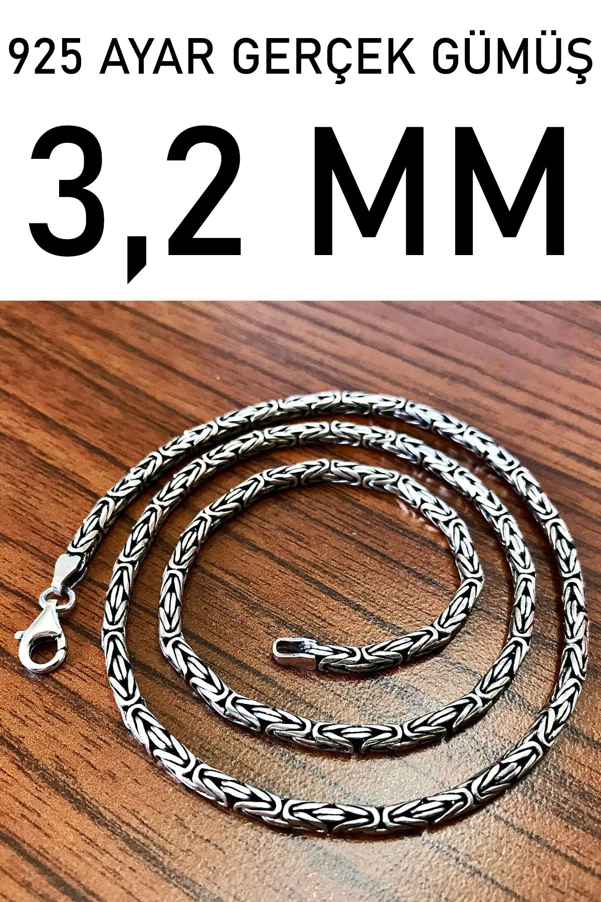 925 Ayar Gümüş Erkek Kolye Zincir Yuvarlak Kral Model msn18y - 3.5 mm