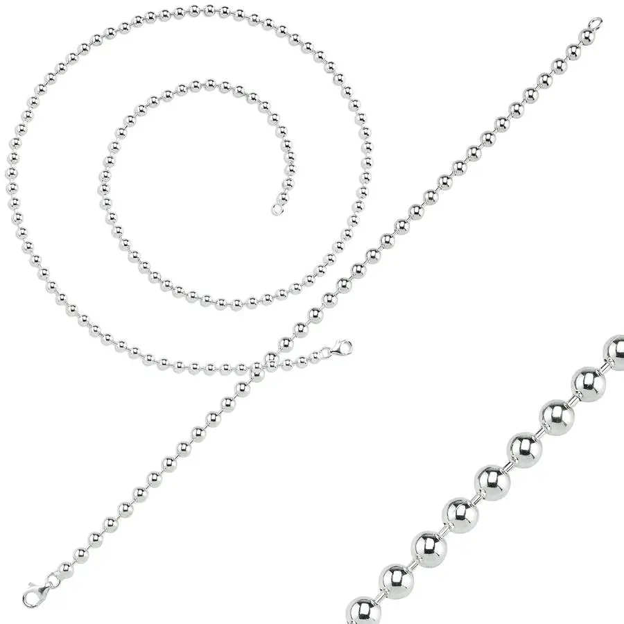 Gümüş Top Erkek Kolye Zincir ve Bileklik Set 33gr 4mm msn19s