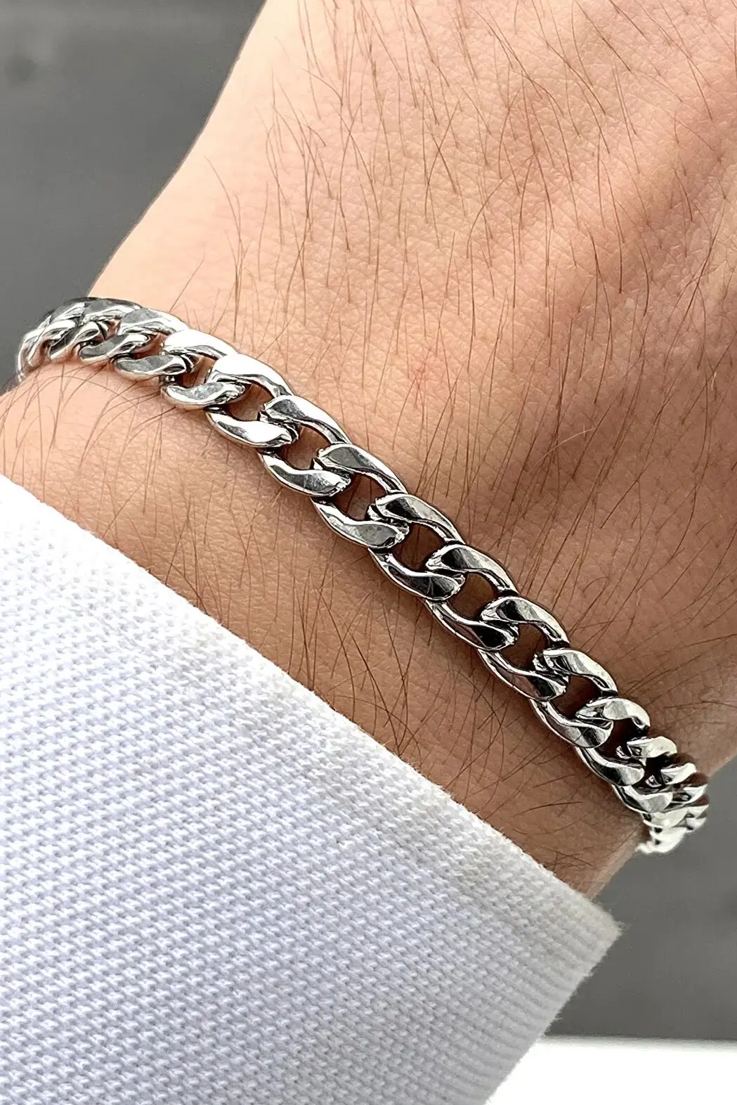 Gurmet Paslanmaz Çelik Erkek Bileklik Kalın Zincir 6mm H081B