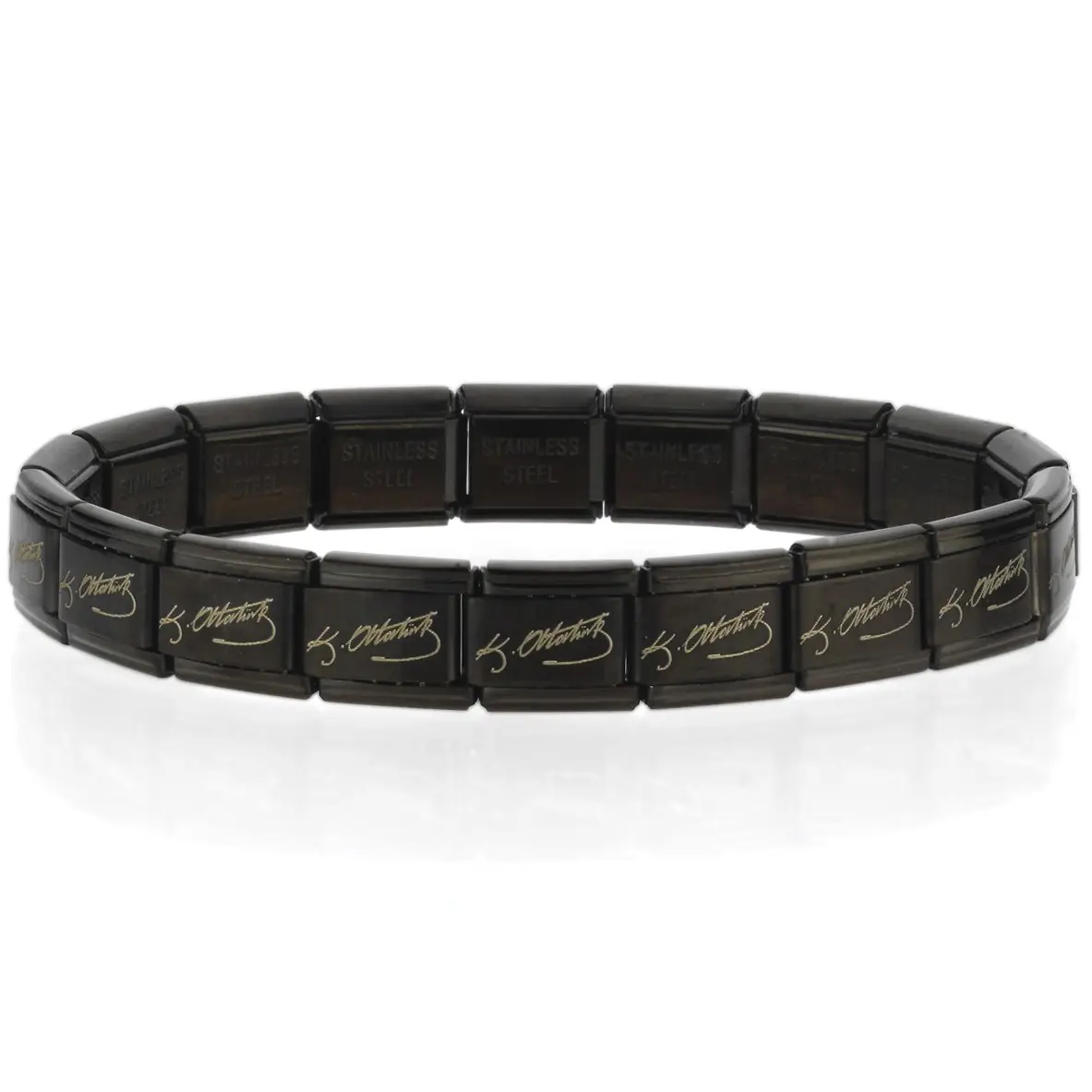 K. Atatürk İmzalı İtalyan Charm Unisex Çelik Bileklik 18cm scb54 - Siyah