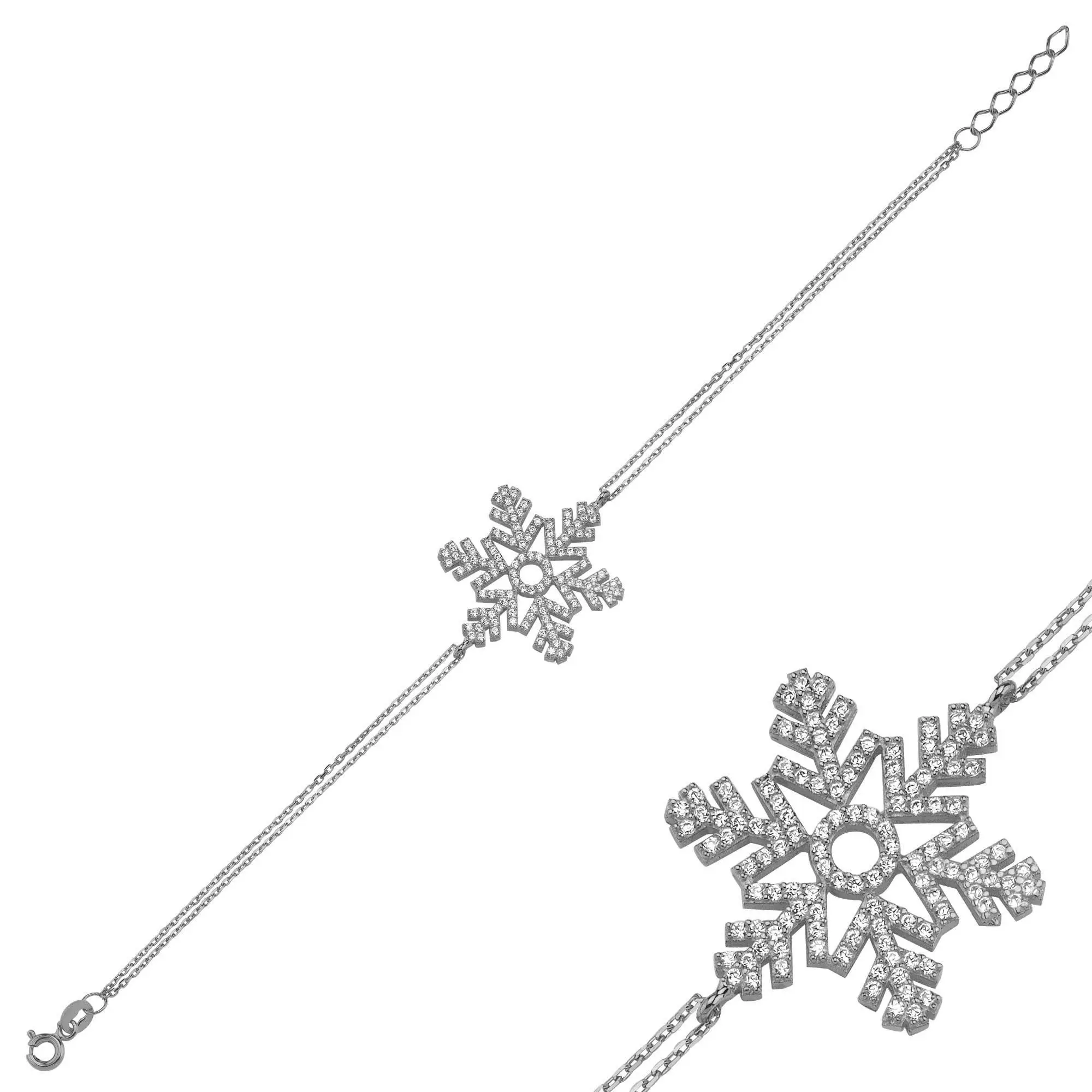 Kar Tanesi Taşlı Kadın Gümüş Bileklik Büyük Boy wsb104 - Beyaz