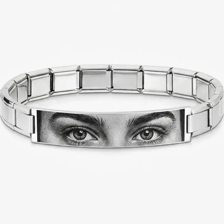 Kişiye Özel Göz Resim Baskılı İtalyan Charm Plakalı Unisex Çelik Bileklik scb93g