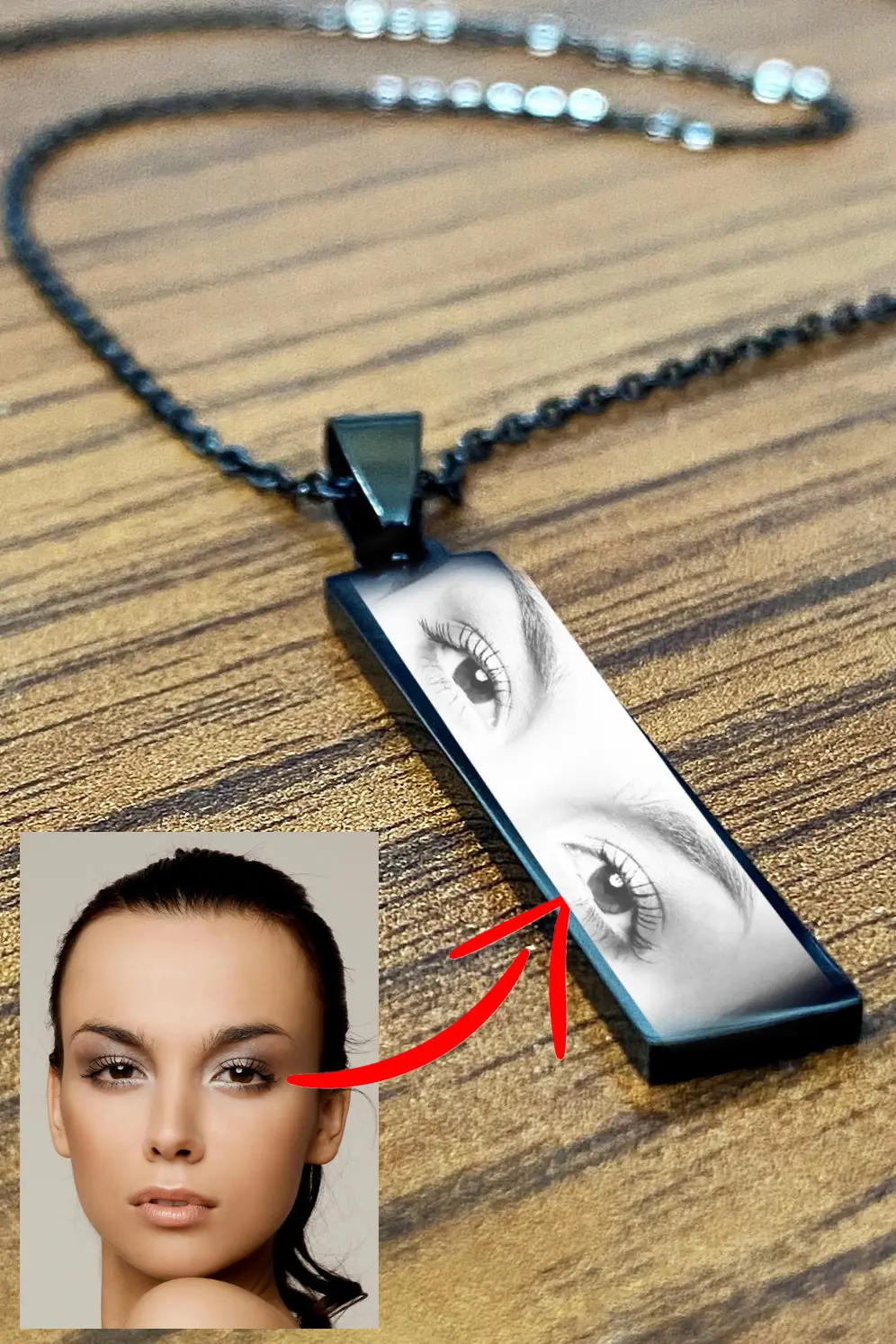 Kişiye Özel Göz Resim Baskılı Paslanmaz Çelik Kolye Eşe Sevgiliye Hediye eck43g - Siyah