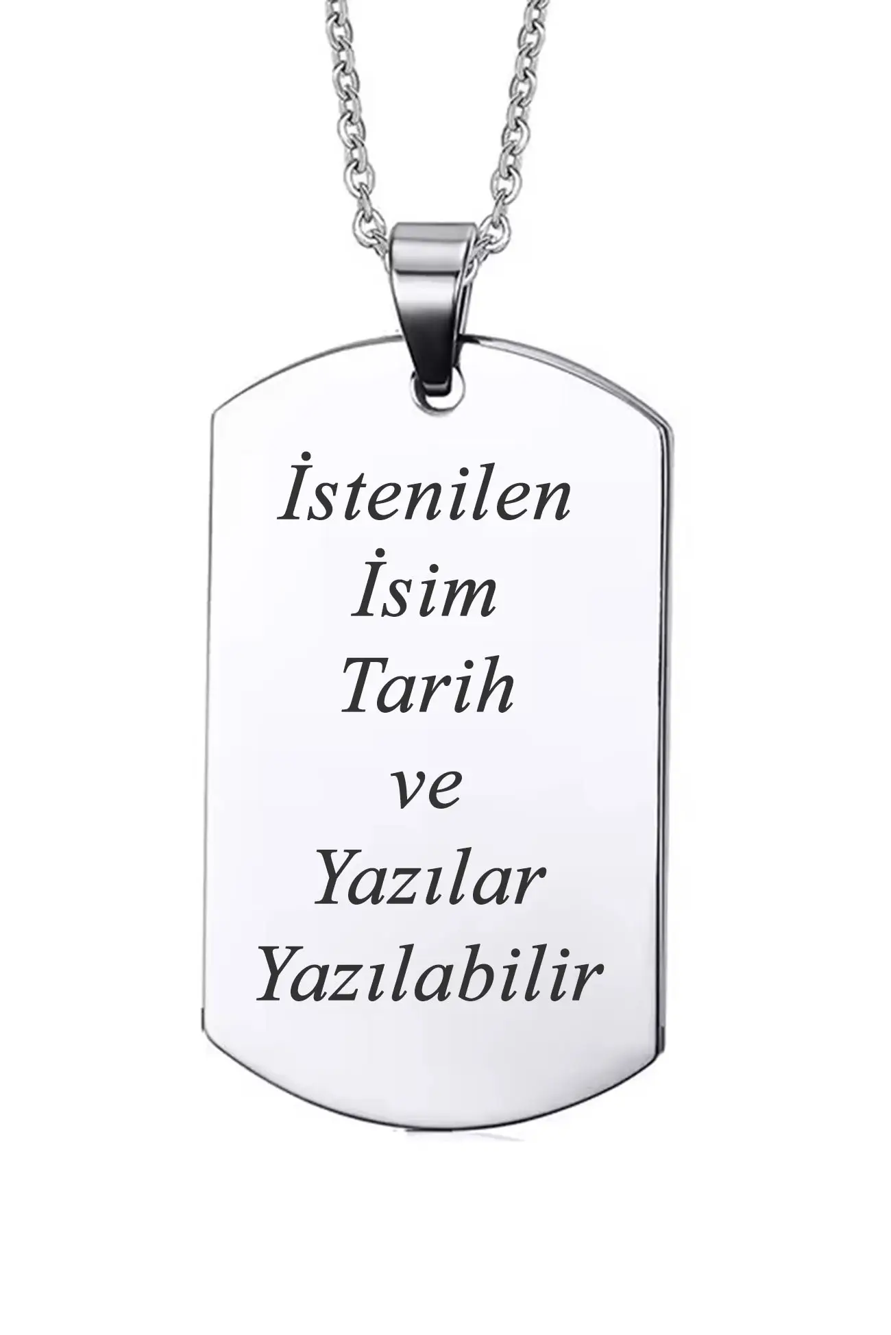 Kişiye Özel İsim Tarih Yazı Yazılı Asker Künyesi Çelik Erkek Bayan Kolye eck60