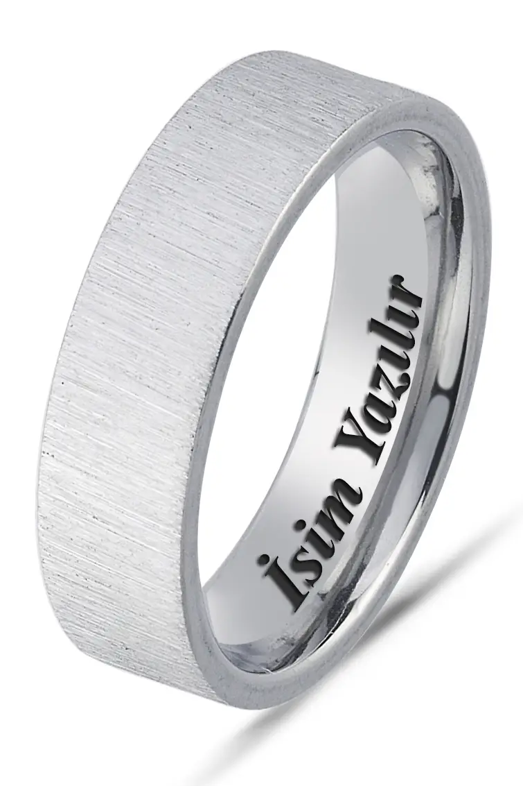 Kişiye Özel İsim Tarih Yazılı 6mm Mat Fırçalanmış Düz Unisex Çelik Yüzük Alyans cl46y