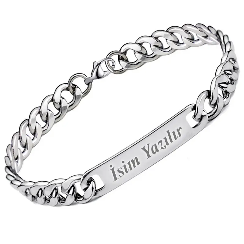 Kişiye Özel İsim Yazılan Figaro Unisex Çelik Bileklik ack06ic