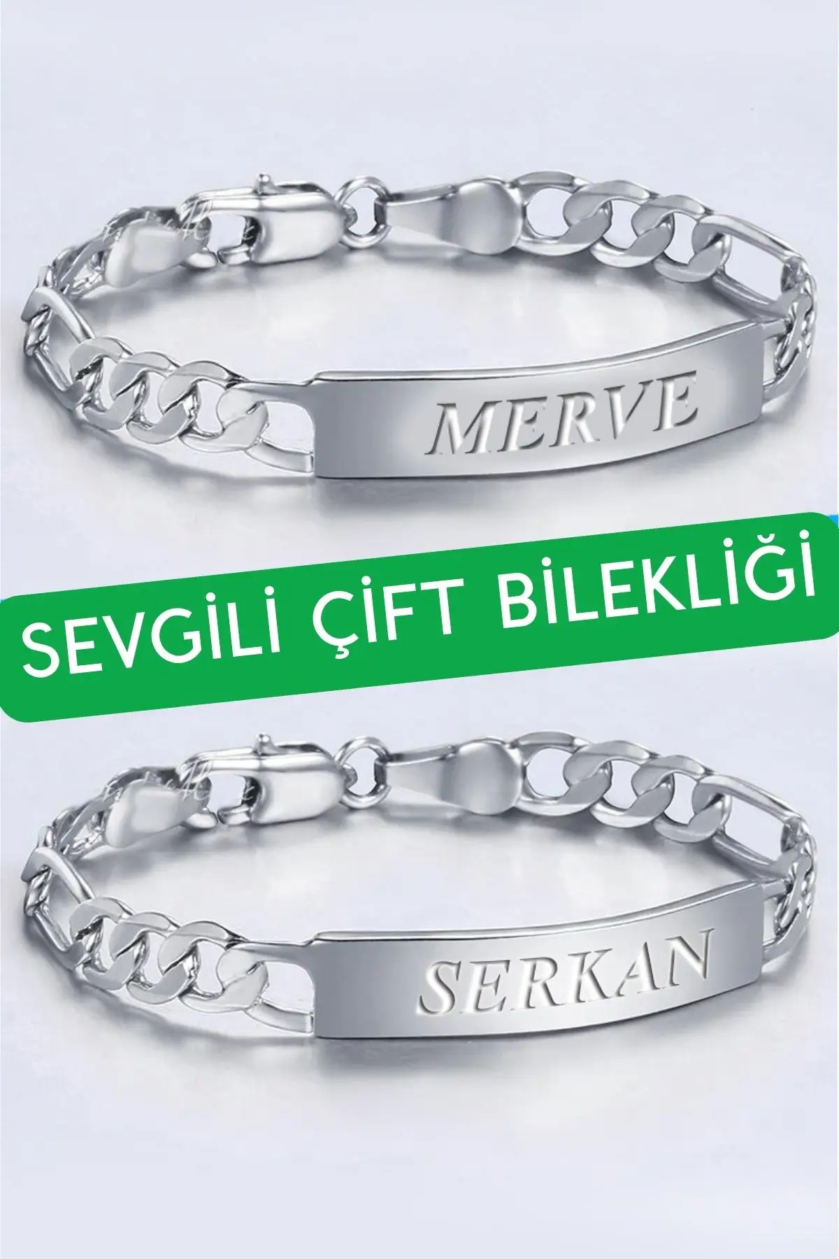 Kişiye Özel İsim Yazılı 2'li Sevgili Çift Bilekliği Çelik Bileklik scb41