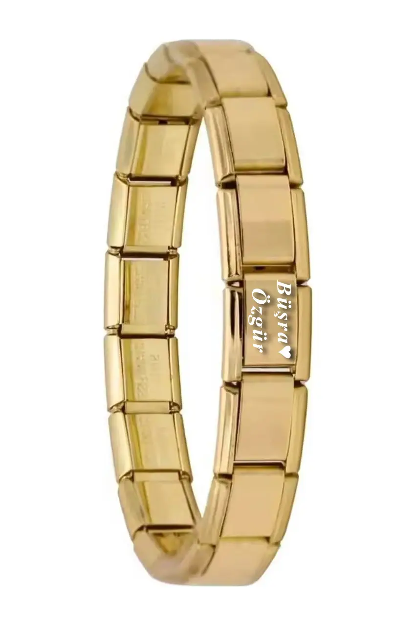 Kişiye Özel İsim Yazılı Gold Sarı İtalyan Unisex Çelik Bileklik scb26g