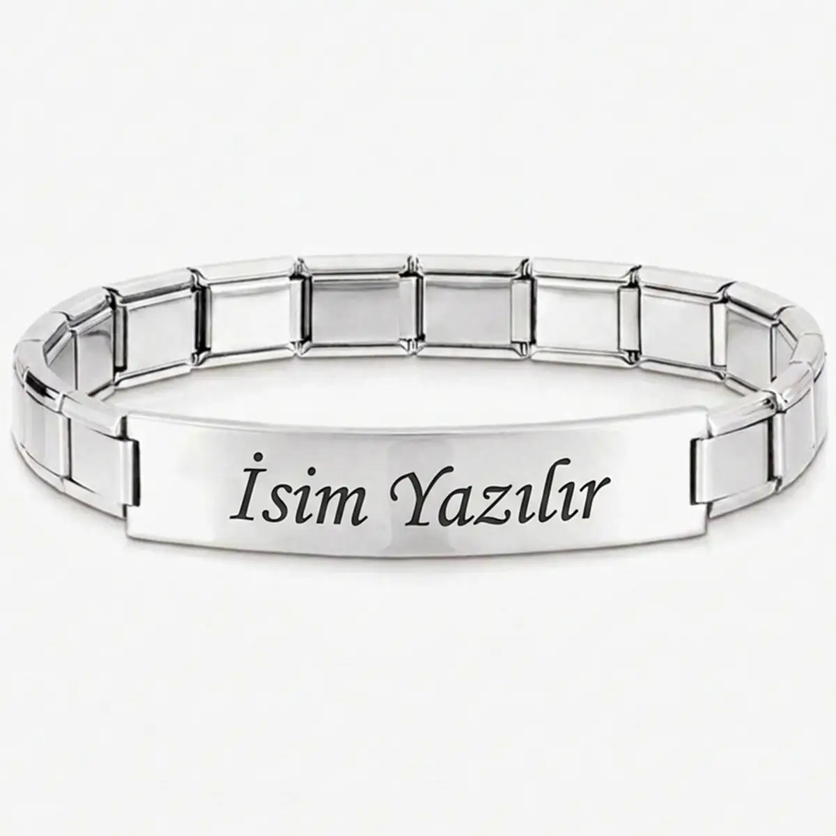 Kişiye Özel İsim Yazılı İtalyan Charm Plakalı Unisex Çelik Bileklik scb93y