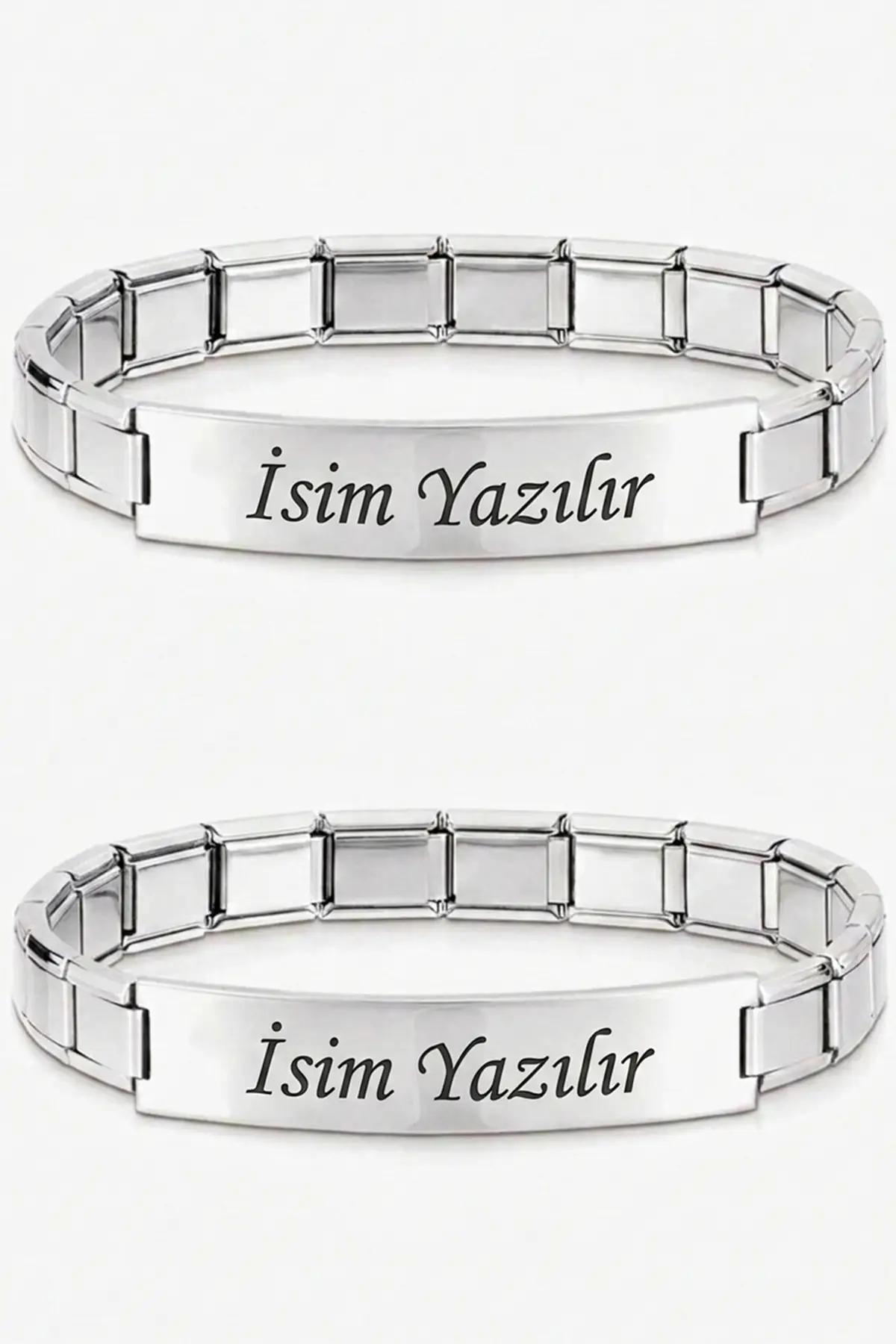 Kişiye Özel İsim Yazılı İtalyan Charm Plakalı Unisex Çelik Bileklik scb93y - Gri
