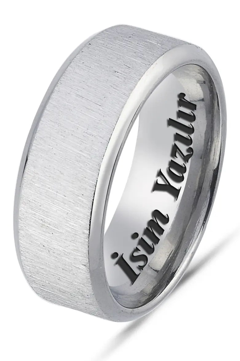 Kişiye Özel İsim Yazılı Köşeli 8mm Mat Fırçalanmış Düz Unisex Çelik Yüzük Alyans cl48y