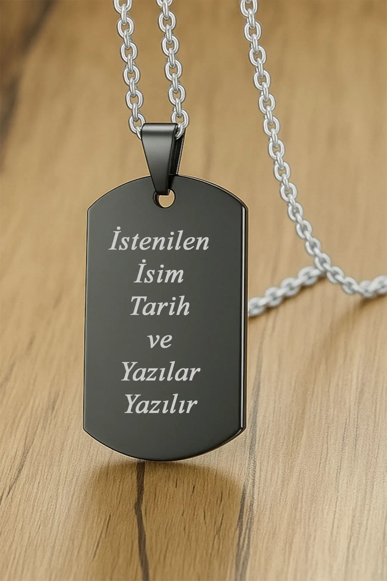 Kişiye Özel İsimli Siyah Asker Künyesi Çelik Erkek Kolye eck04s