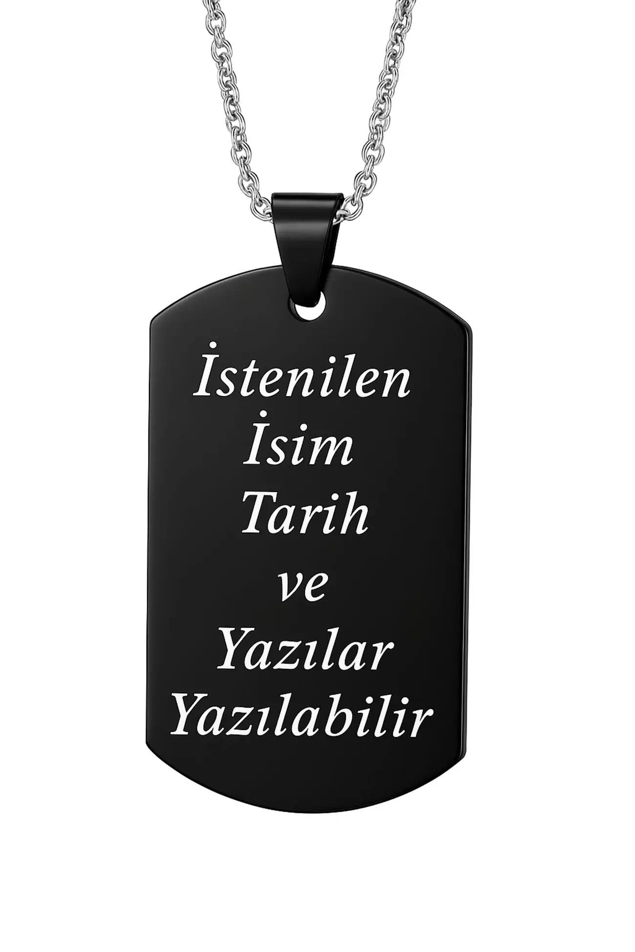 Kişiye Özel Yazılı Asker Künyesi Model Erkek Çelik Kolye eck04 - Siyah