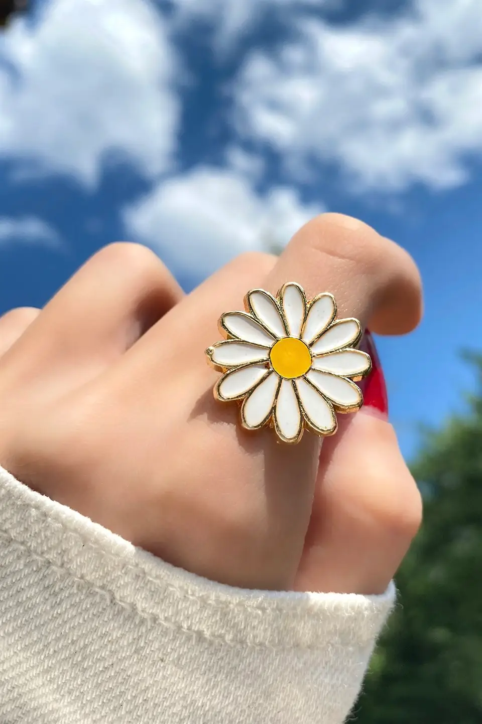 Mineli Sarı Bayan Papatya Yüzük bby01