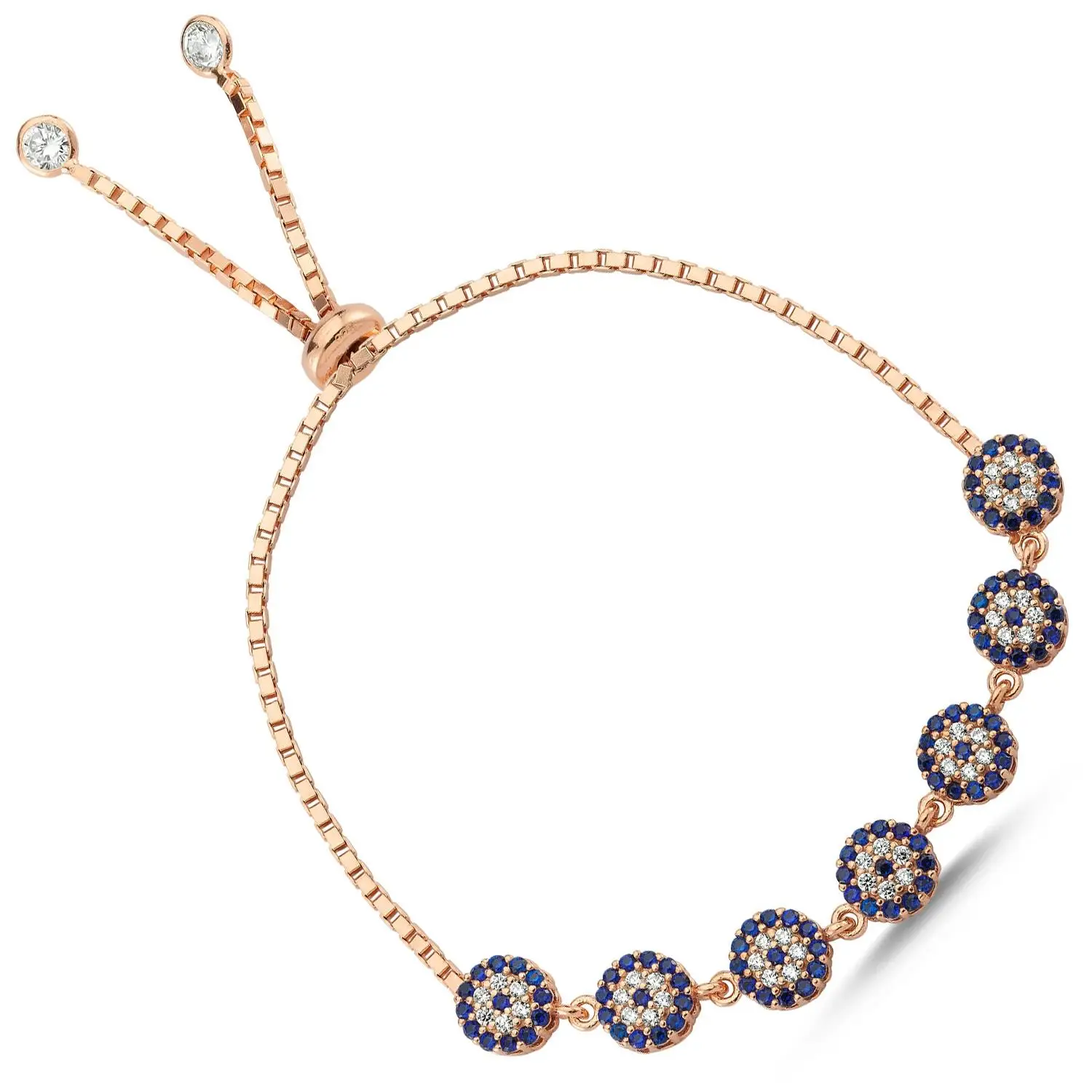 7li Rose Gold Nazar Boncuklu Taşlı Kadın Gümüş Bileklik Asansör Kilit wsb118