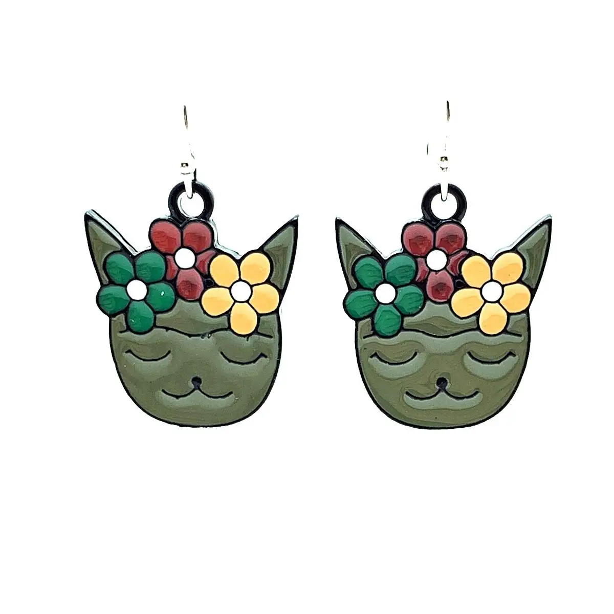 Sallantılı Çiçekli Kedi Küpe bck03