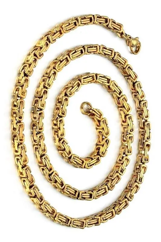 Sarı Gold Renk Erkek Çelik Kral Zincir Kolye Sevgiliye Hediye ck11