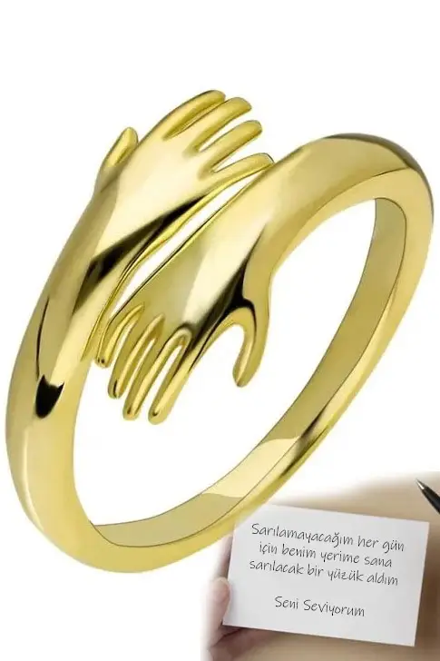Altın Kalitesinde Sarılan Eller Kadın Yüzük Sevgiliye Hediye bby02 - Sarı
