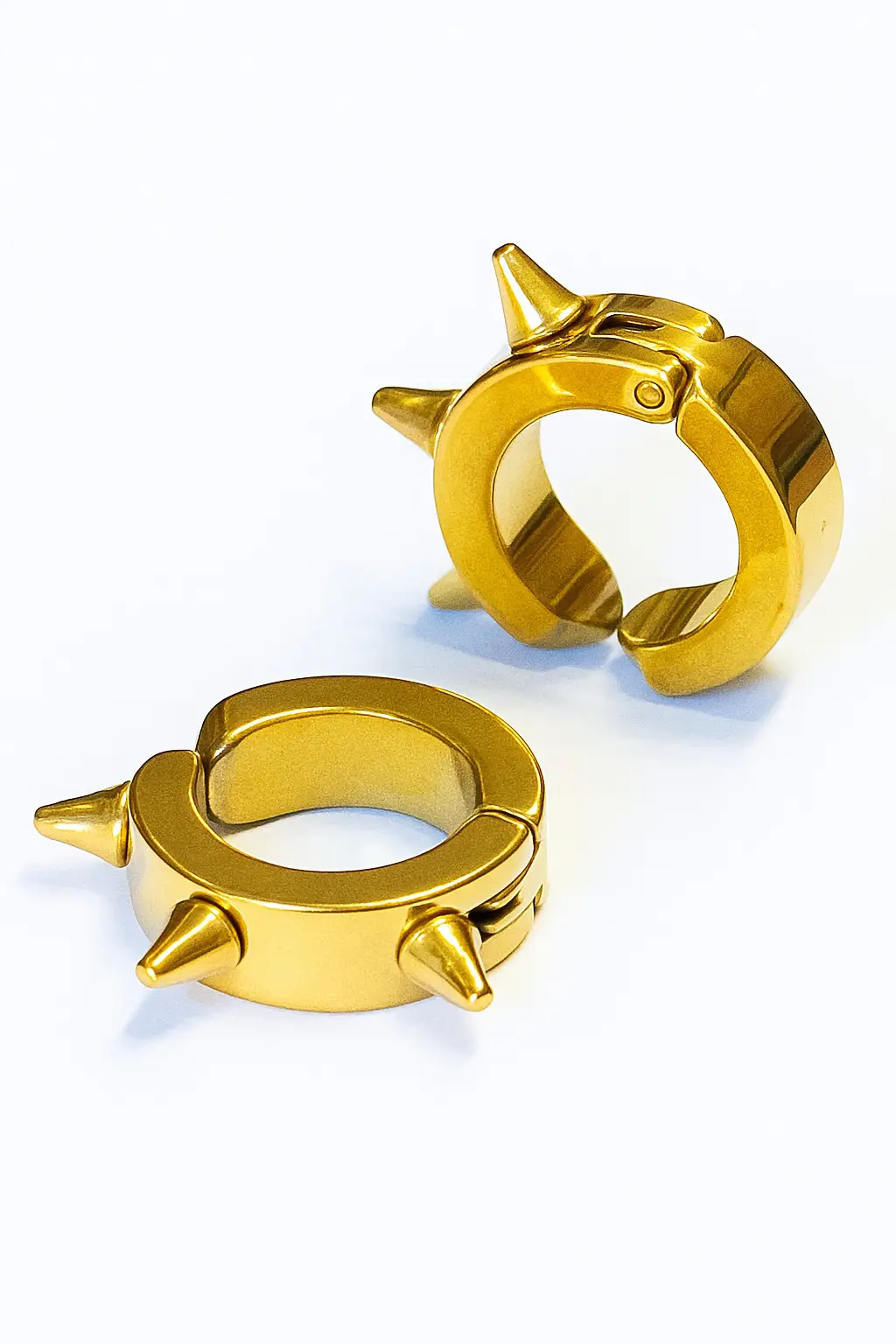 Sıkıştırmalı Gold Renk Çivili Spike Punk Unisex Çelik Küpe Çifti mse3s