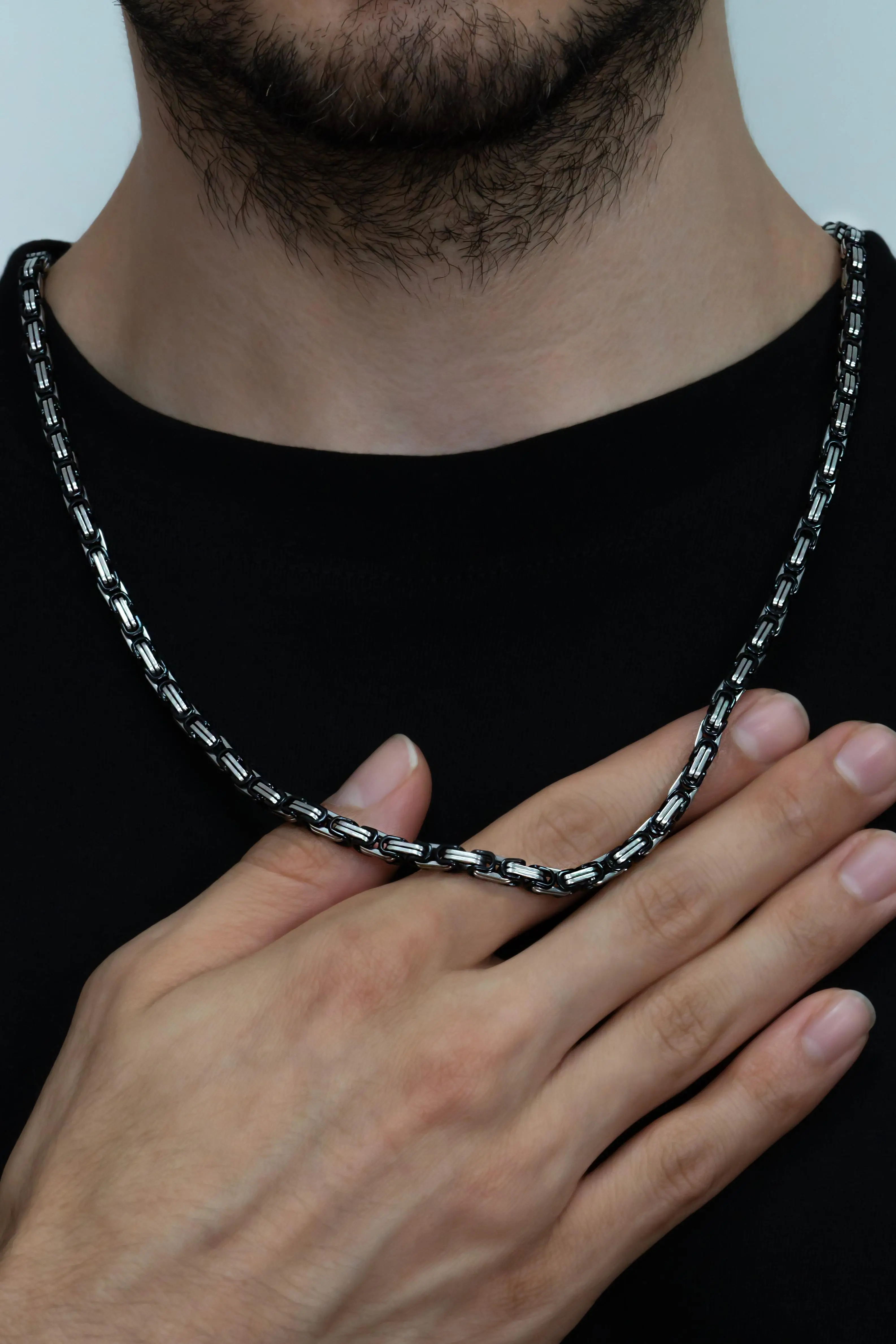 Siyah Beyaz Renk Kral Model Erkek Çelik Zincir Kolye ck11