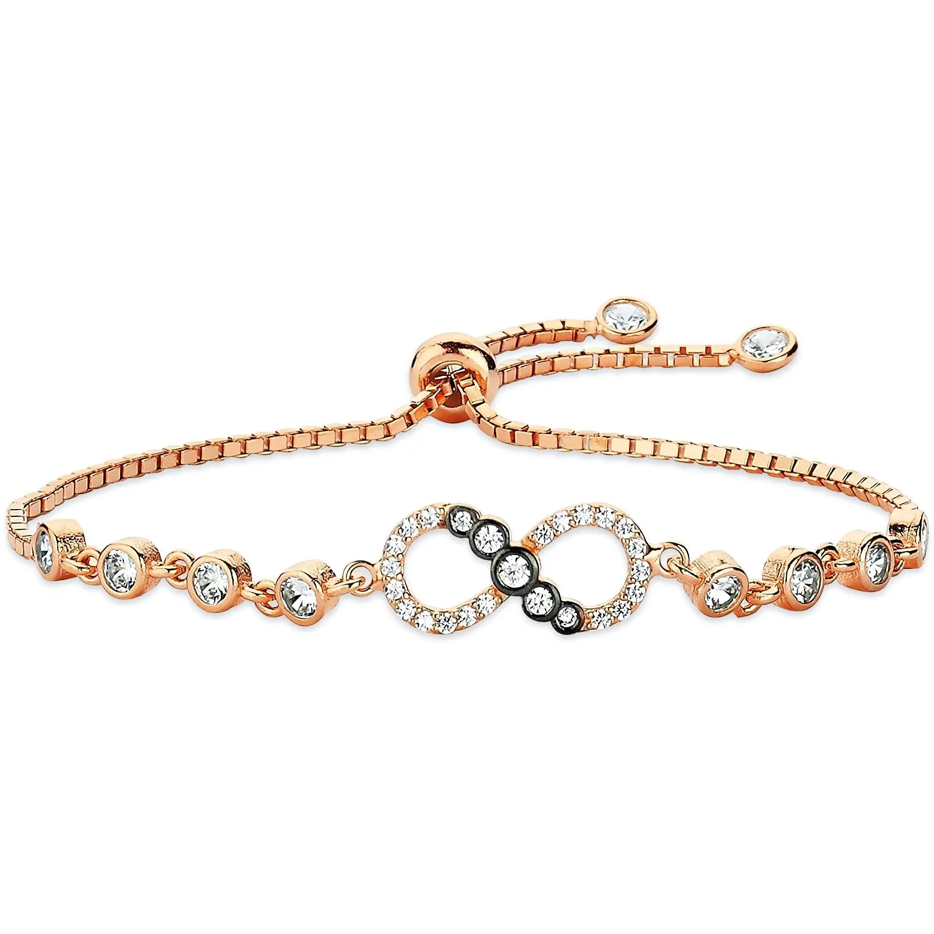 Sonsuzluk Taşlı Rose Gold Kadın Gümüş Bileklik Asansör Kilitli wsb102