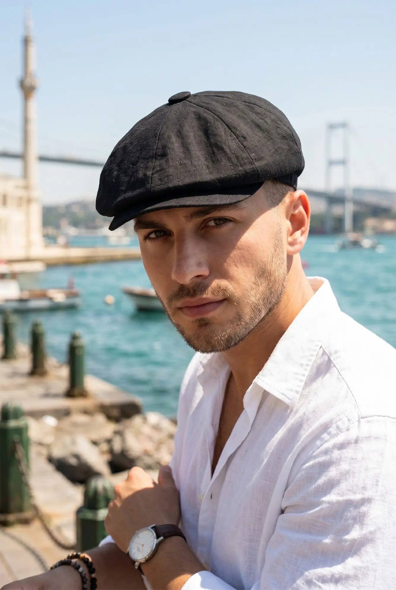 Yazlık Keten Peaky Blinders 8 Parçalı Erkek Kasket Şapka cp237 - Siyah